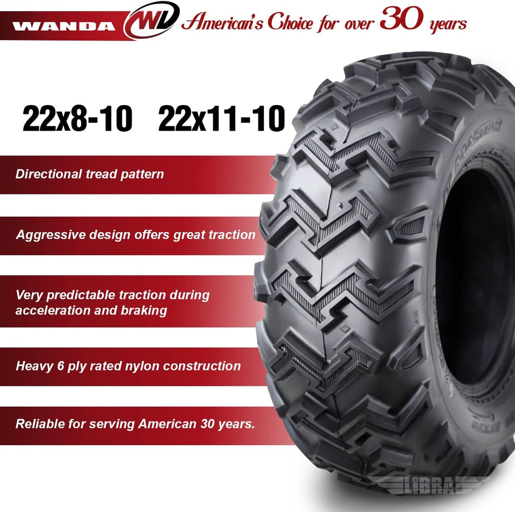 Set of 4 ATV UTV Tires 22x8-10 Front & 22x11-10 Rear 6 Ply M506