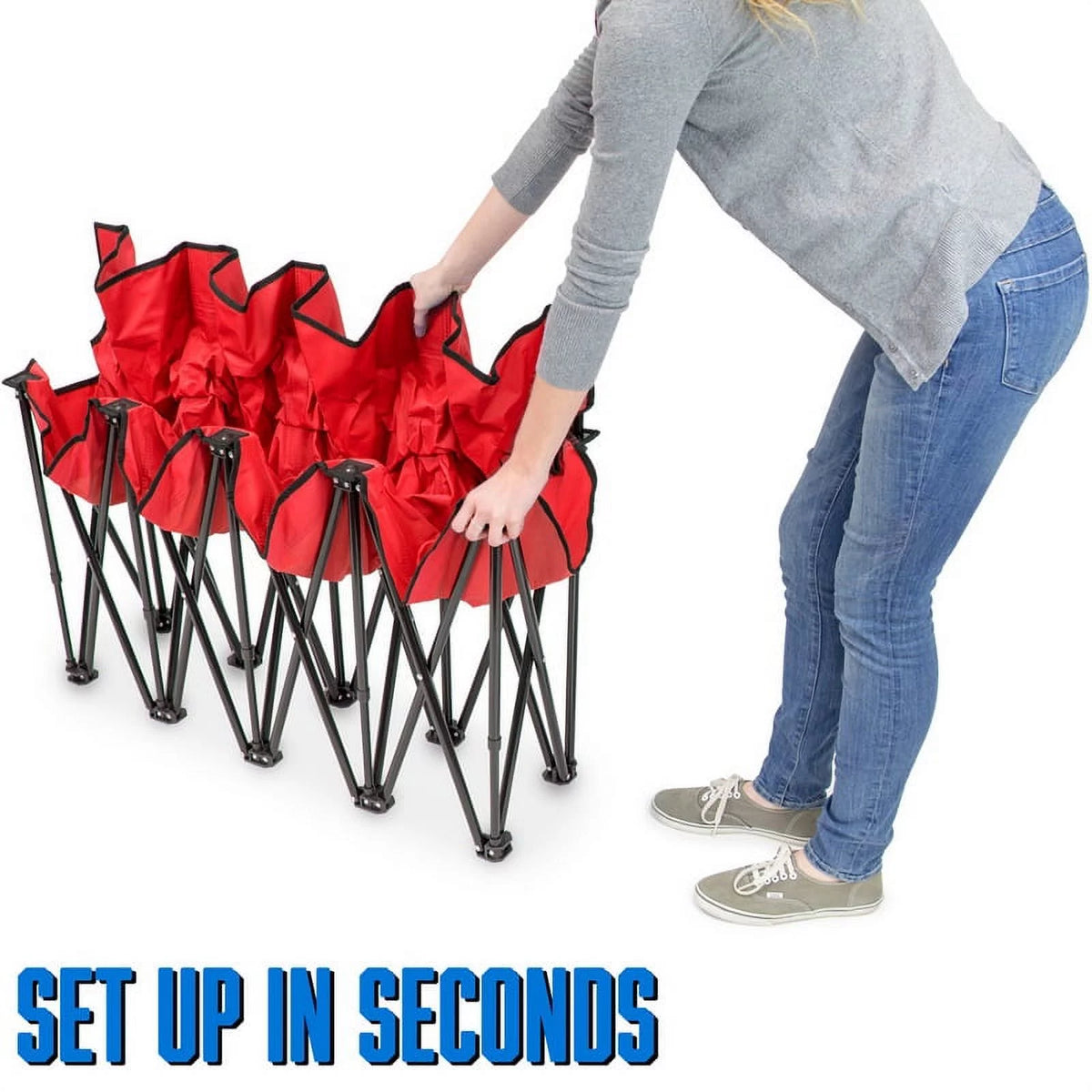 Portable Folding 4 Seat Bench with Back, Red V7241