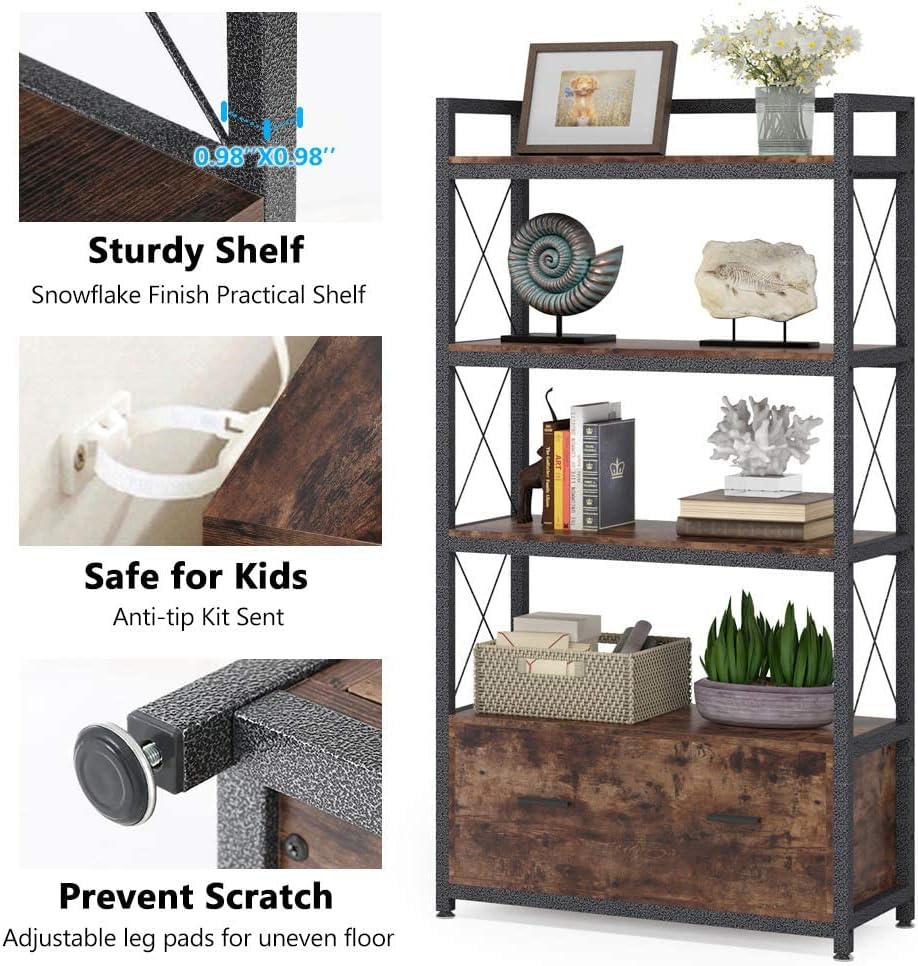 File Cabinet with Drawer, Letter Size/A4 Size Lateral Filing Cabinet with Open Storage Shelves I4591