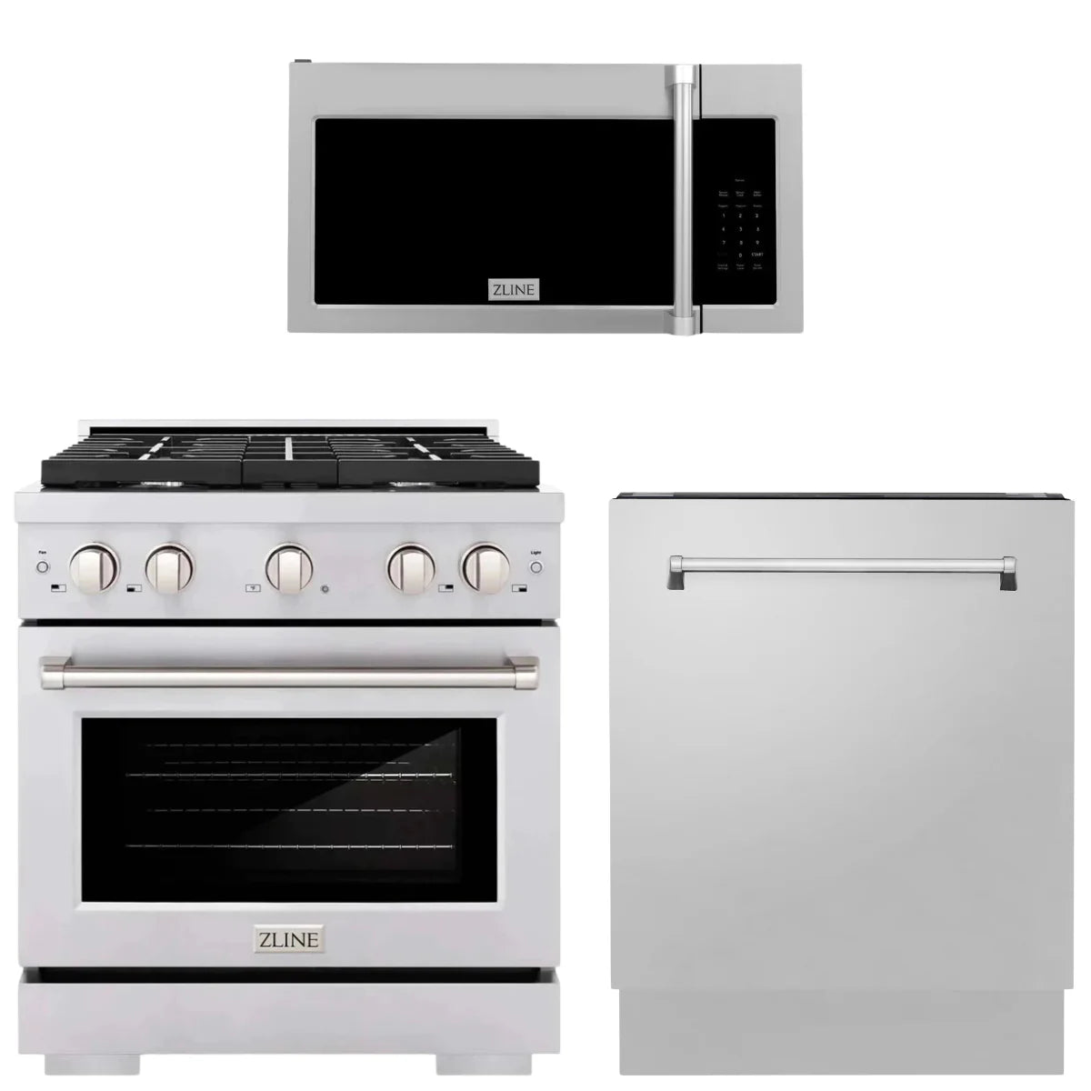 30 in. Stainless Steel Gas Range Microwave and Dishwasher Package F384014