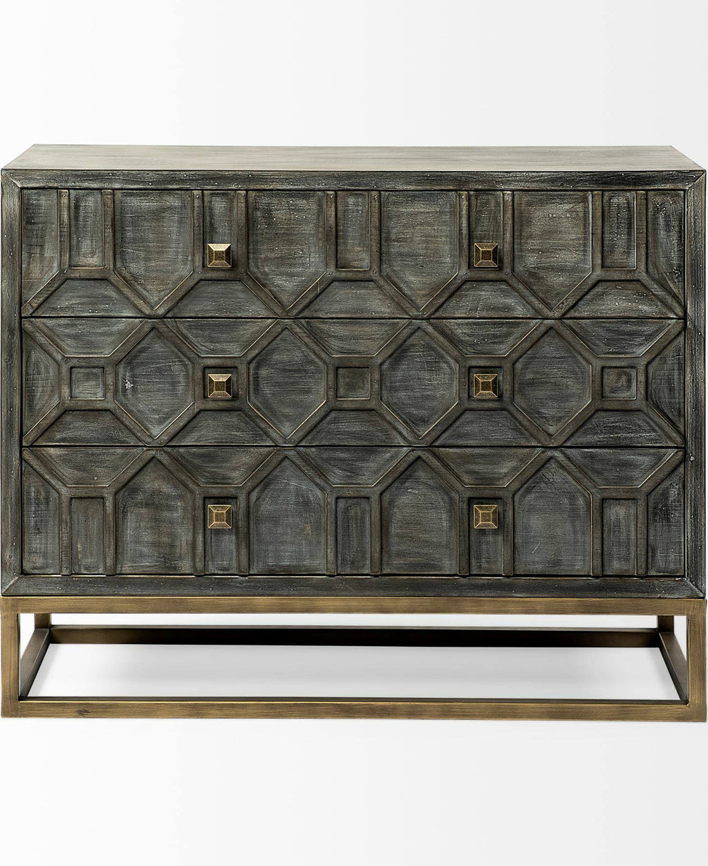 Solid Wood and Brass 3 Drawer Cabinet in Brown N510