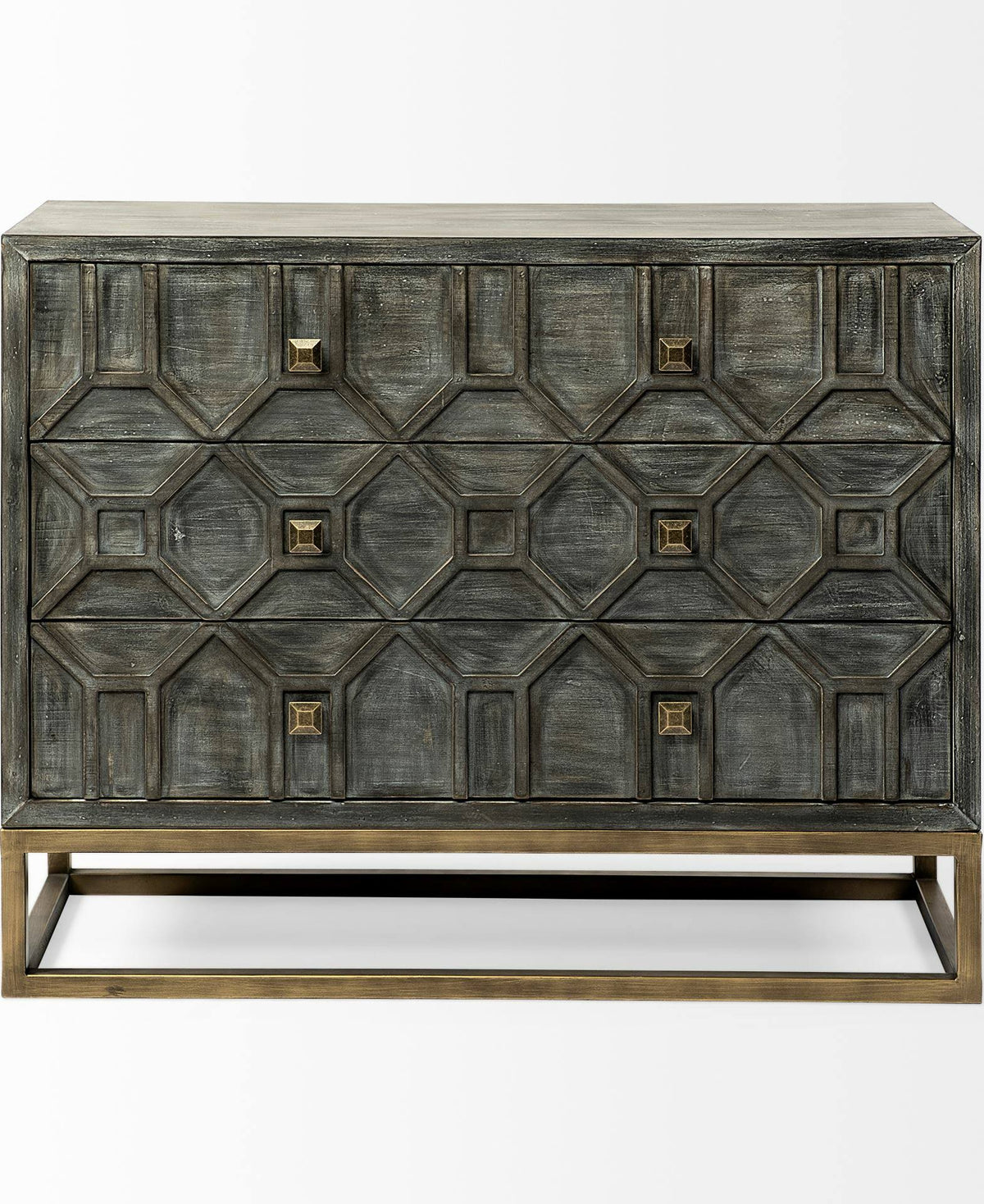Solid Wood and Brass 3 Drawer Cabinet in Brown N510