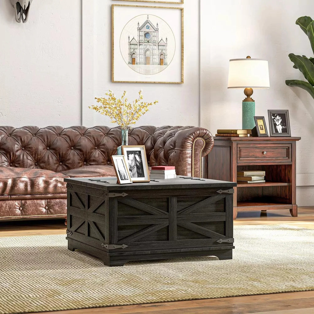 Black Square Coffee Table with Flip Top Storage M521