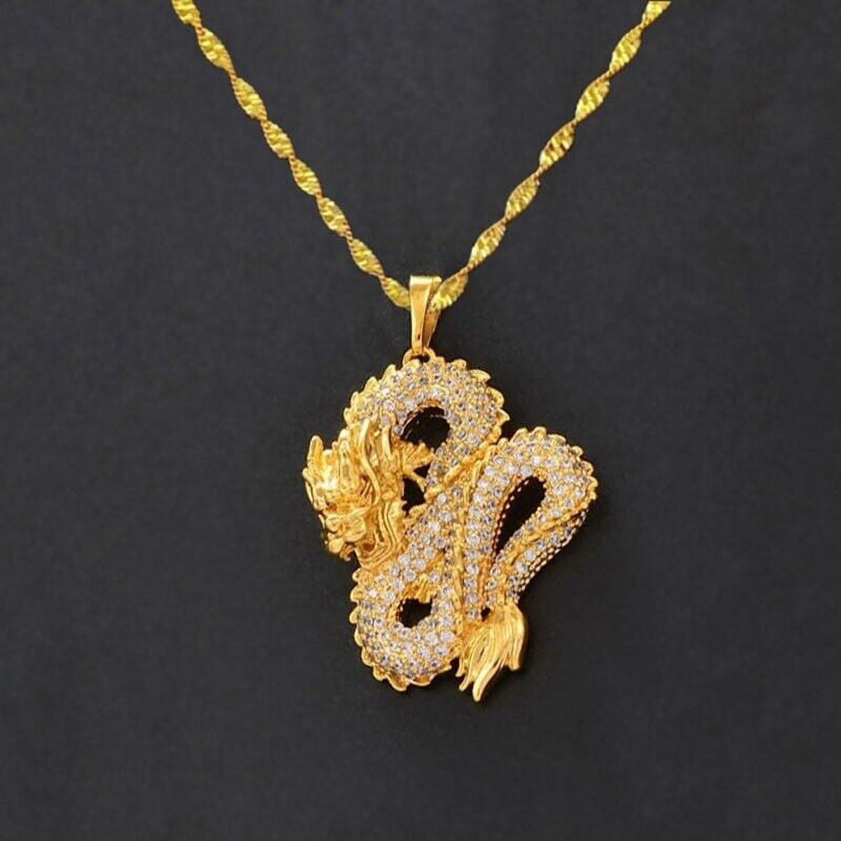 18K Gold Filled Over Silver Dragon Pendant Necklace F53264