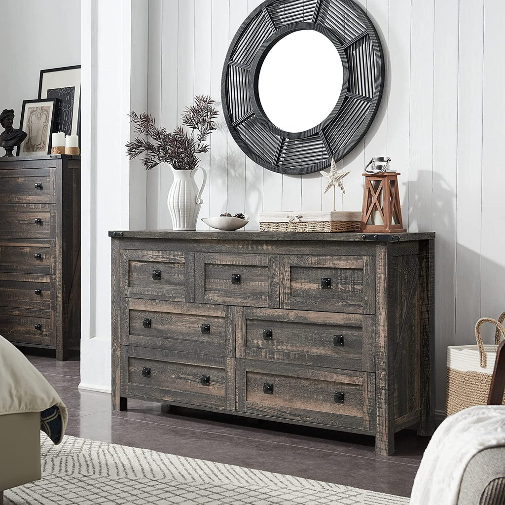 Light Rustic Oak 7 Drawer Dresser Storage Cabinet K29519