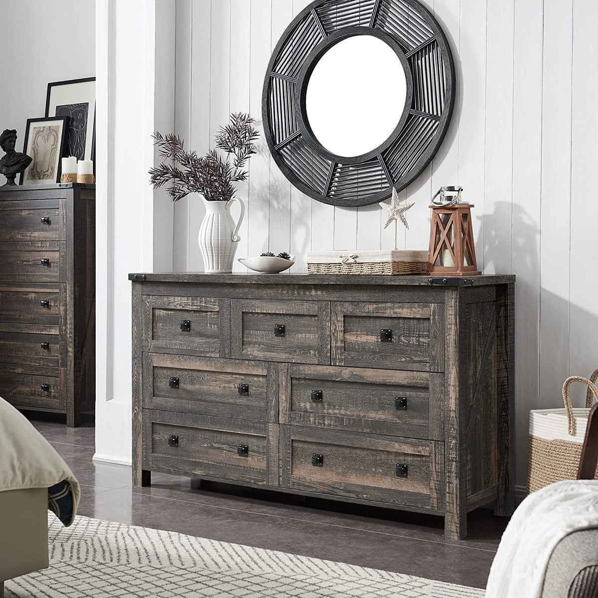 Light Rustic Oak 7 Drawer Dresser Storage Cabinet K29519