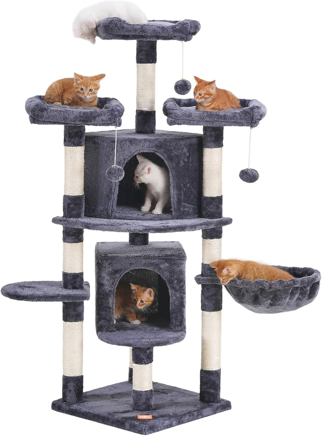 56 inch Multi-Level Cat Tree Condo with Scratching Posts Light Gray Pack of 2 F159167