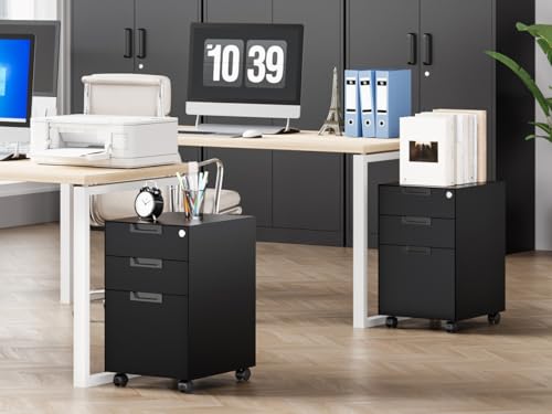 Black 3 Drawer Metal File Cabinet with Lock P94835