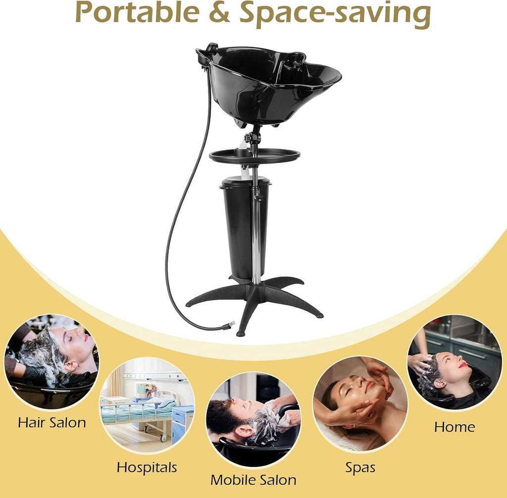 Portable Shampoo Bowl Basin Sink with Adjustable Height, Includes Drain Hose and Bucket U8606