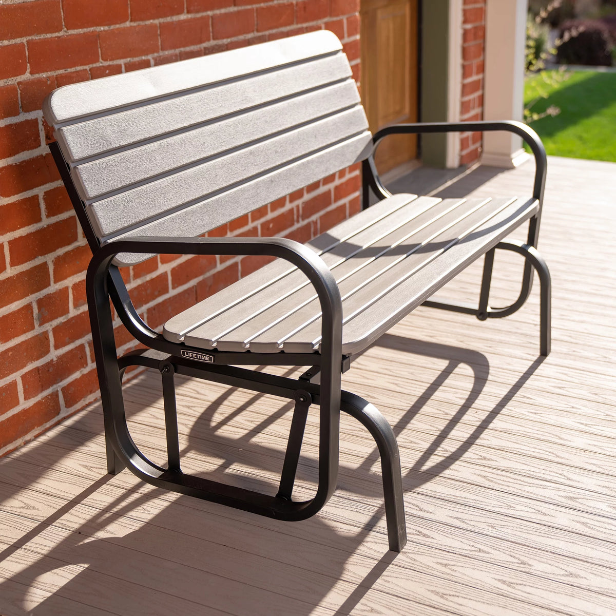 Polyethylene Outdoor Glider Bench Gray C6436