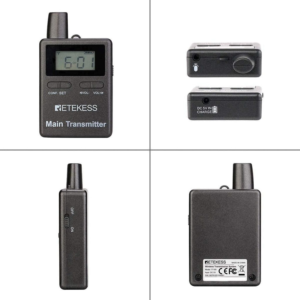 Case of 2 Main Vice Transmitters and 5 Receivers, Tour Guide System Wireless, 328ft, 2 Way Tour Headsets Microphone T445