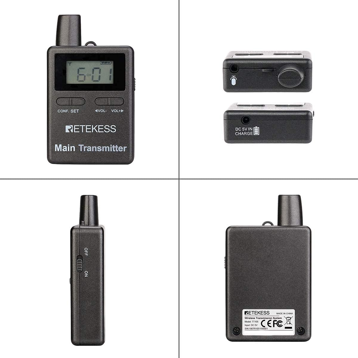 Case of 2 Main Vice Transmitters and 5 Receivers, Tour Guide System Wireless, 328ft, 2 Way Tour Headsets Microphone T445