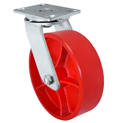 10 x 3 Heavy Duty Swivel Caster with Red Ductile Steel Wheel J4522