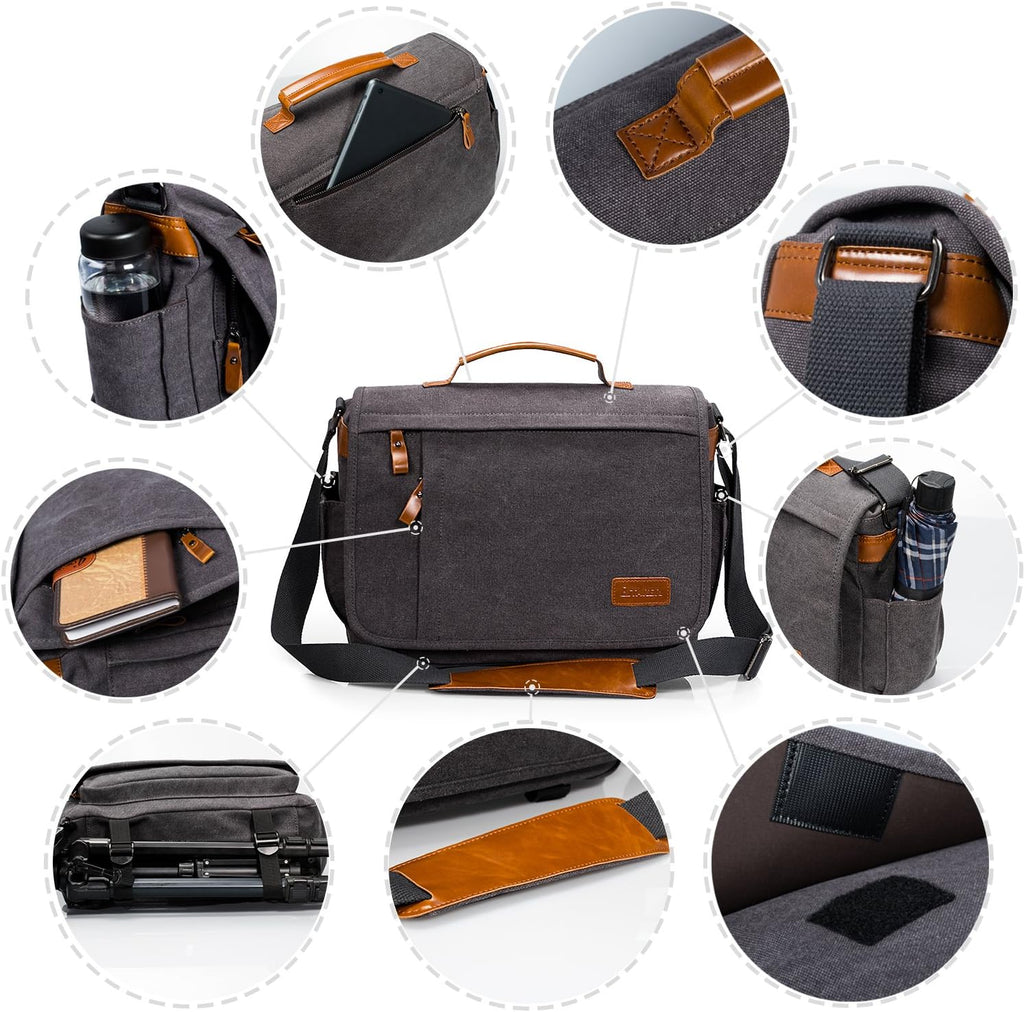 Canvas Messenger Bag with Camera Insert Sleeve A1404