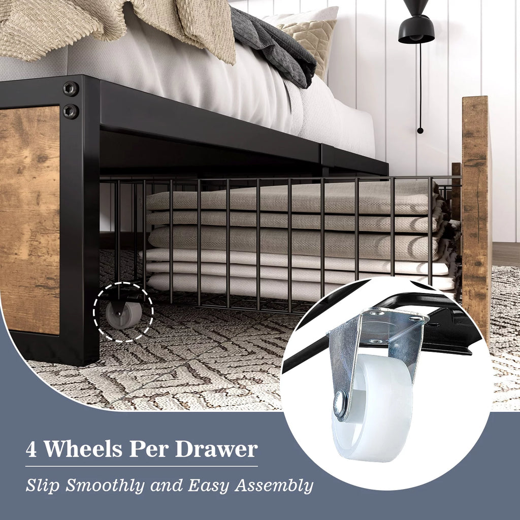 Queen Size Metal Platform Bed Frame with 4 Storage Drawers O541472