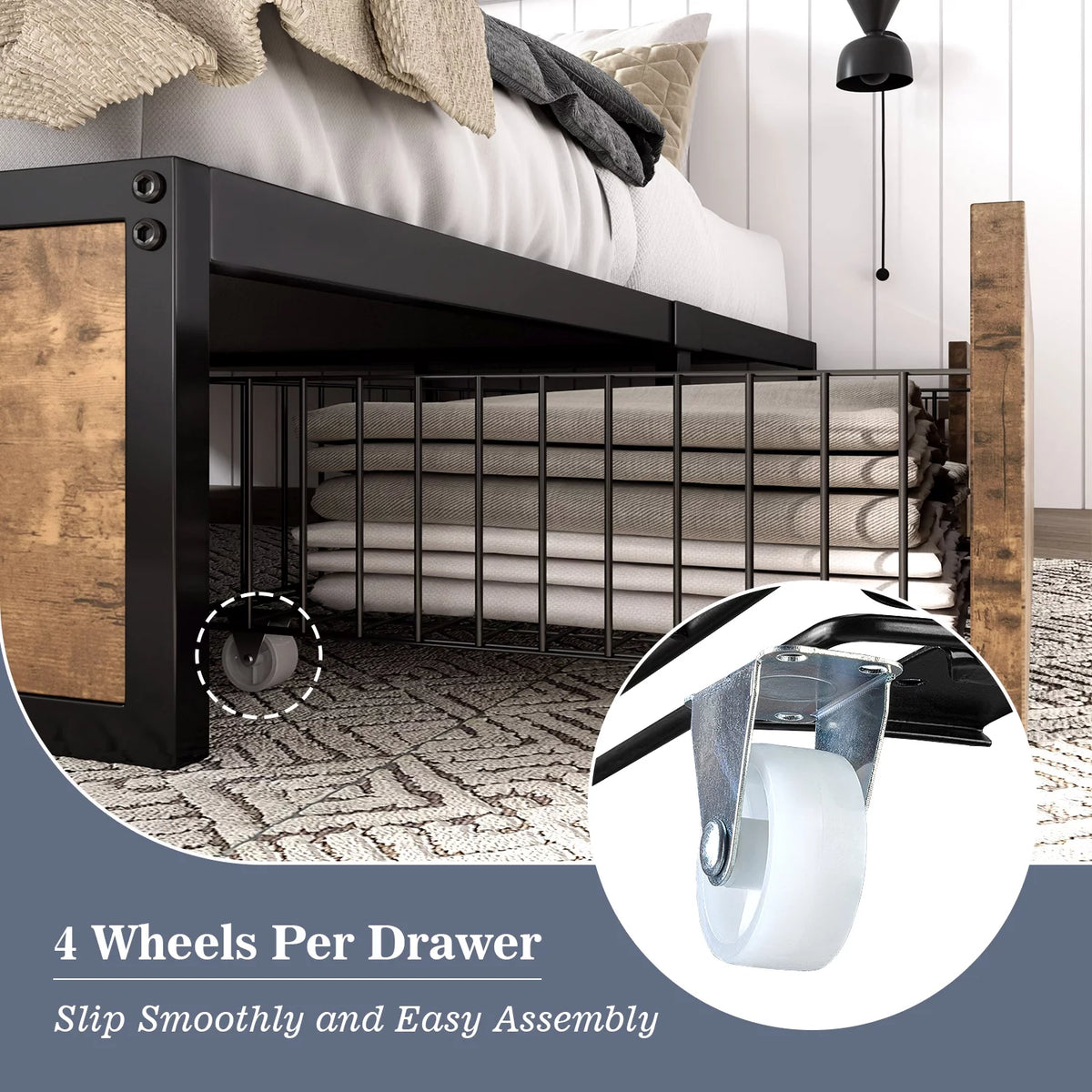 Queen Size Metal Platform Bed Frame with 4 Storage Drawers O541472