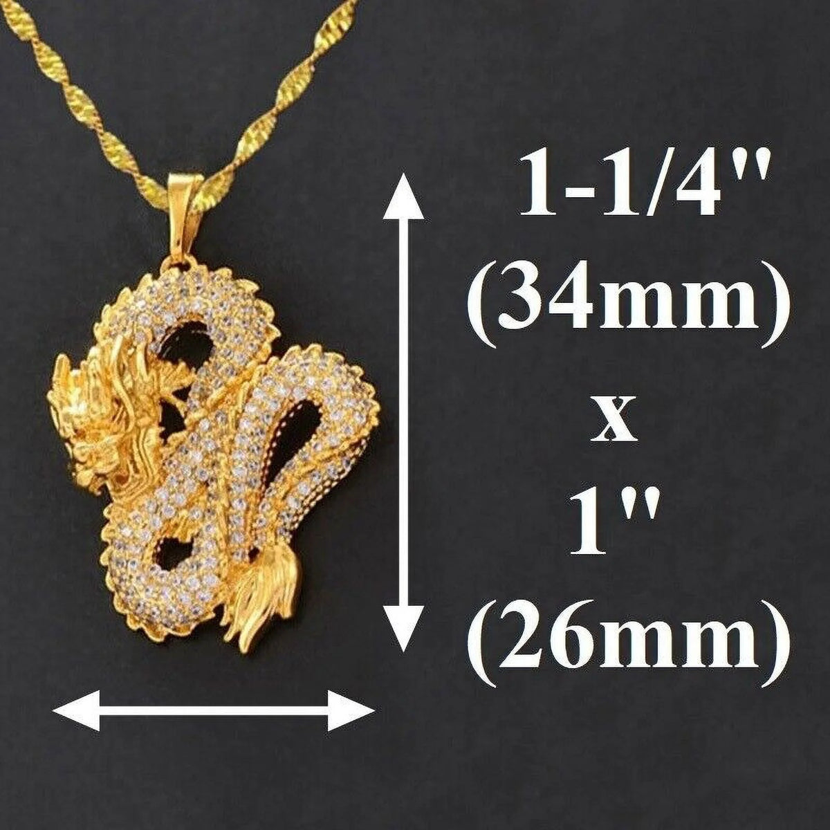 18K Gold Filled Over Silver Dragon Pendant Necklace F53264