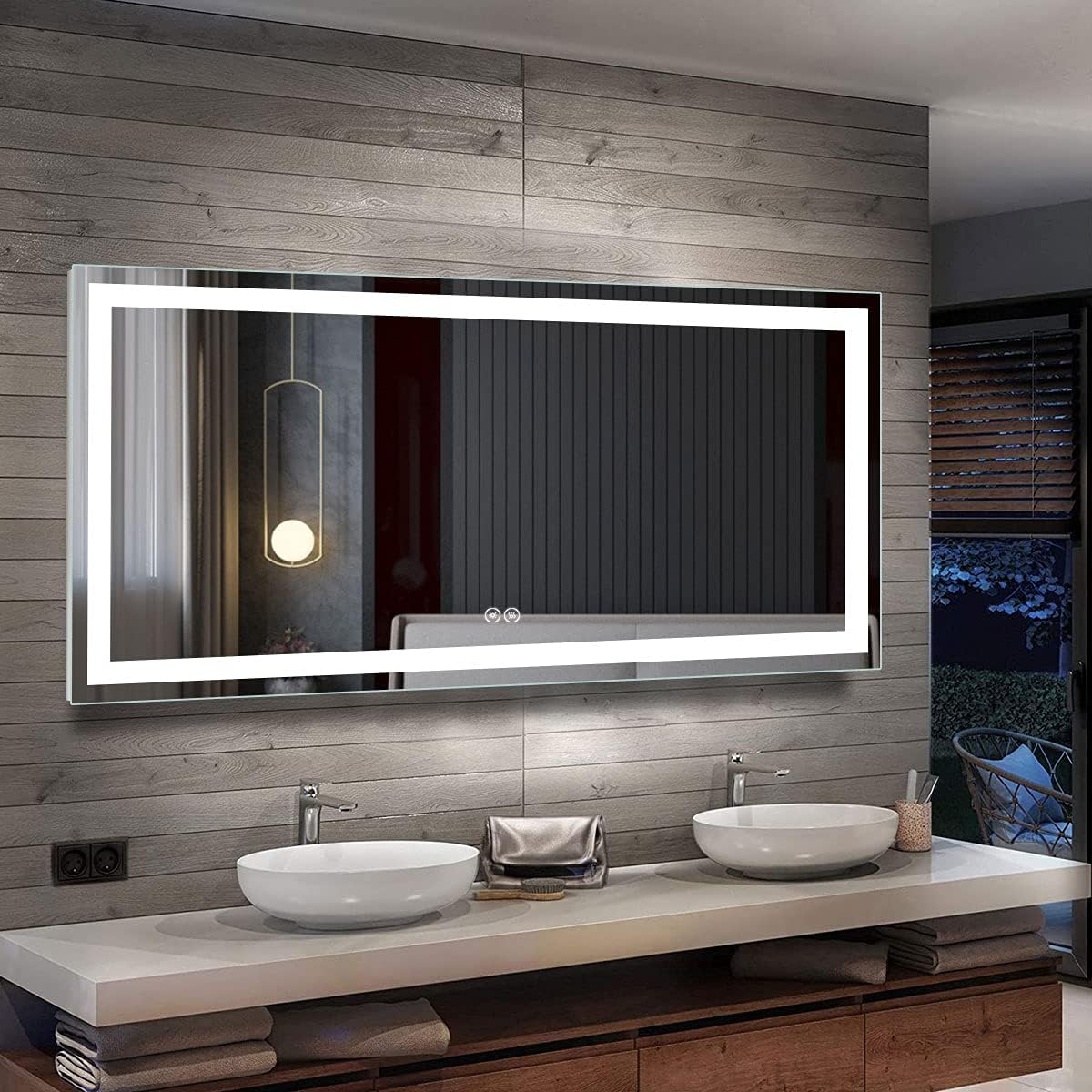 Horizontal Dimmable LED Bathroom Mirror with Anti-Fog and Bluetooth F762