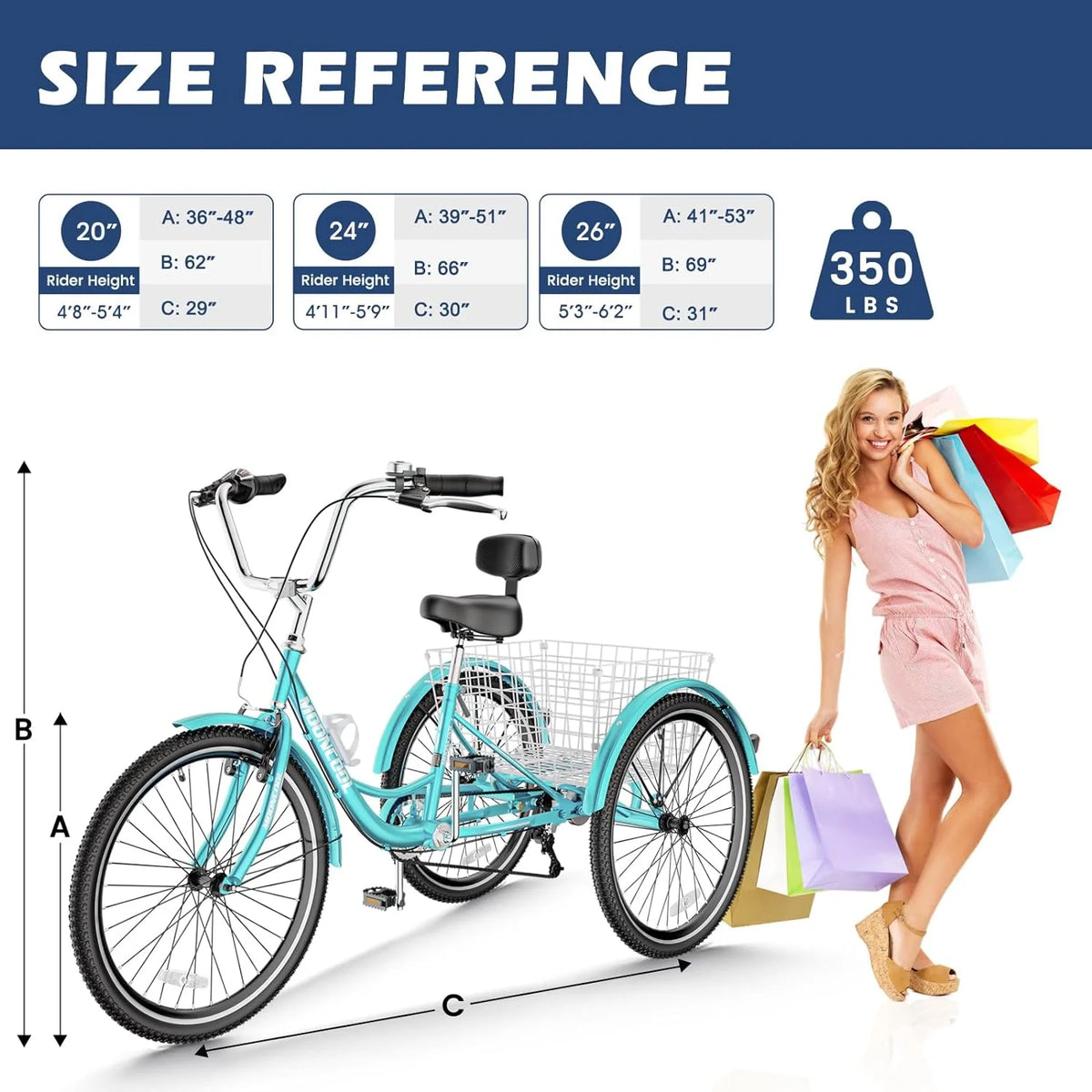 20/24/26 inch 7 Speed Adult Tricycle with Basket Z612