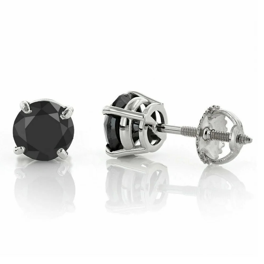 2 1/2ct Black Diamond Screw Back Stud Earrings 14K White Gold Z621534