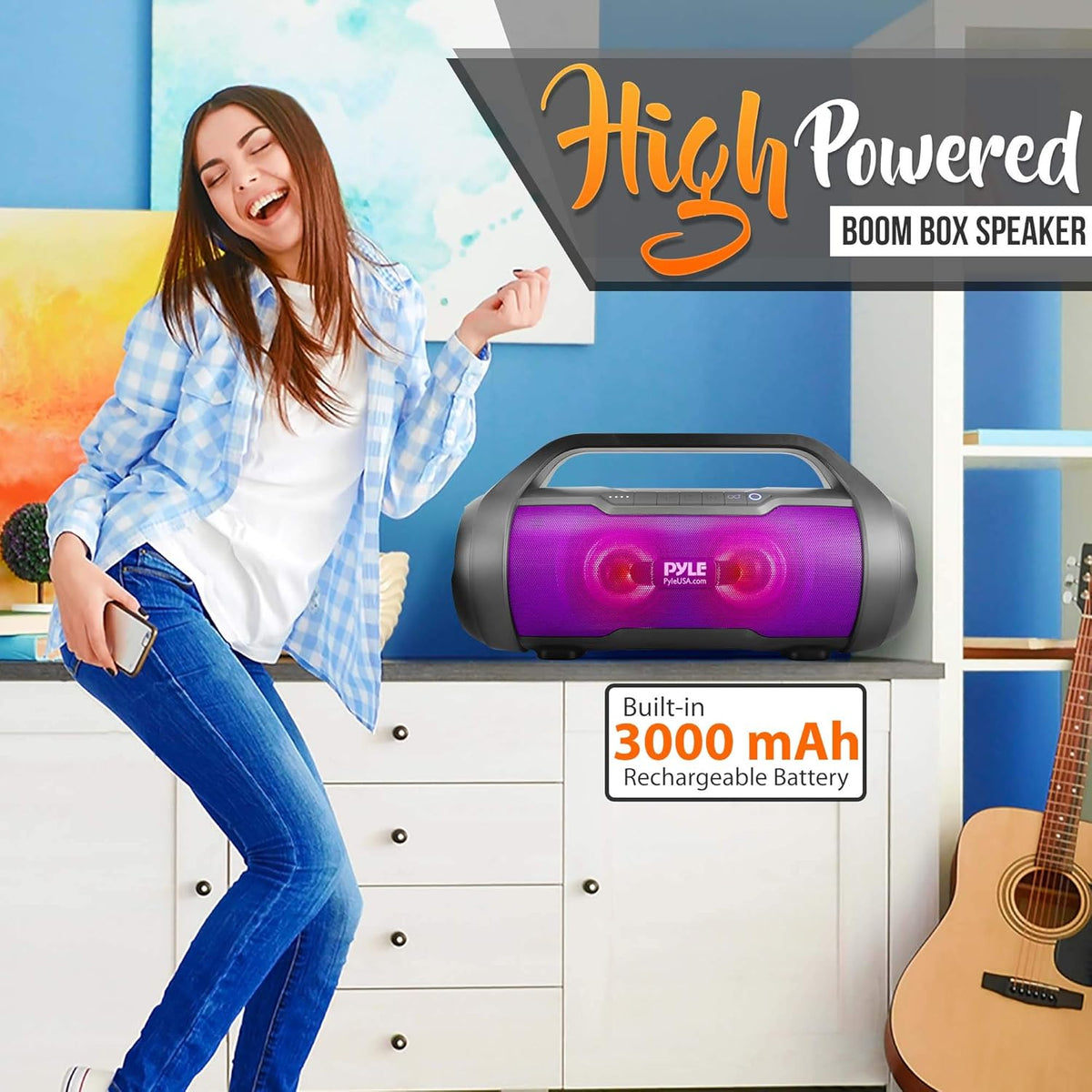 500W 2.0CH Portable Bluetooth Boombox Speaker with AUX Input, USB, SD, FM Radio, 3" Subwoofer, Voice Control, Pack of 2 Z497612