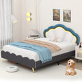 Twin Size White Velvet Upholstered Platform Bed with Adjustable Headboard D54543