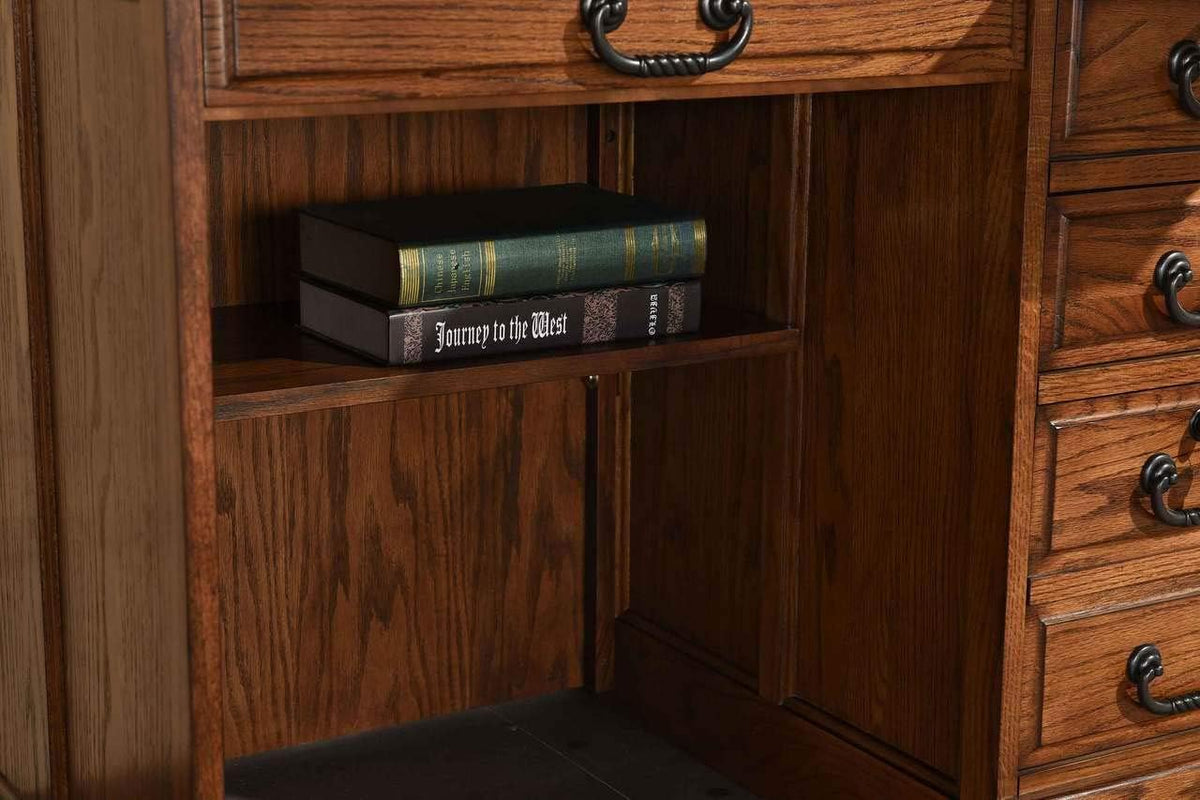 Solid Oak Wood Roll Top Desk with Locking File Drawers P67033