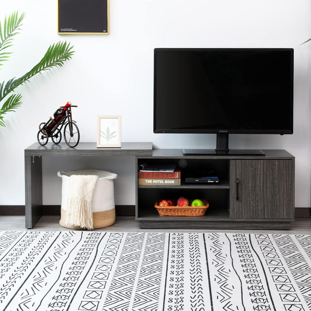 Rustic Brown TV Stand with Storage Cabinets and Open Shelves U157895