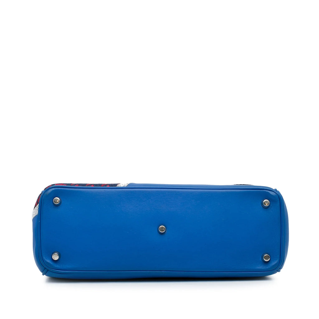 Pre-Owned Blue Embroidered Calf Leather Satchel H273
