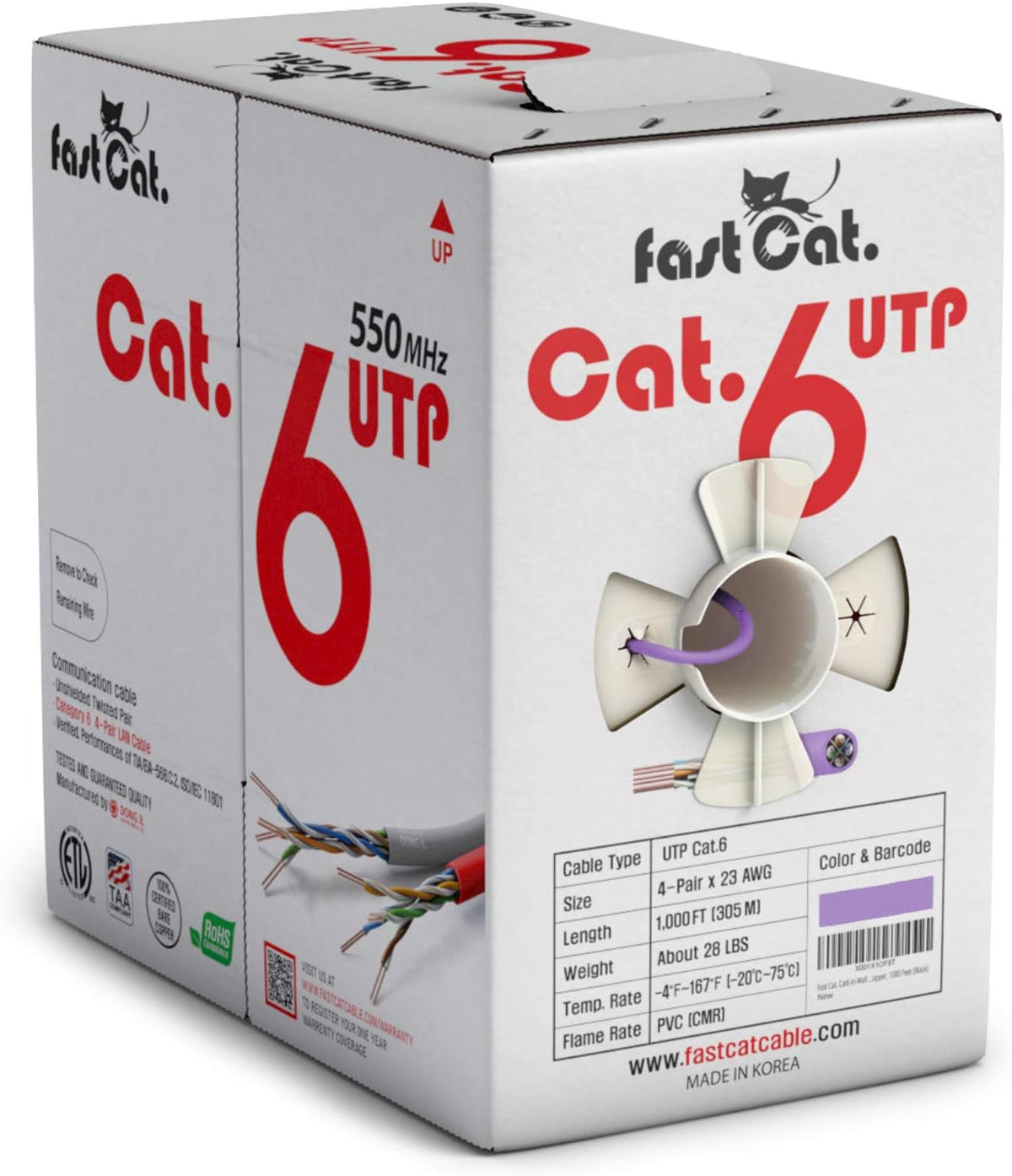 Cat6 Ethernet Cable 1000ft 23 AWG Solid Bare Copper Orange F533