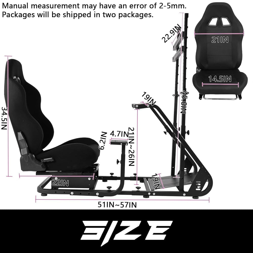 Black Seat TV VR Sim Racing Simulator Cockpit with Monitor Stand U89273