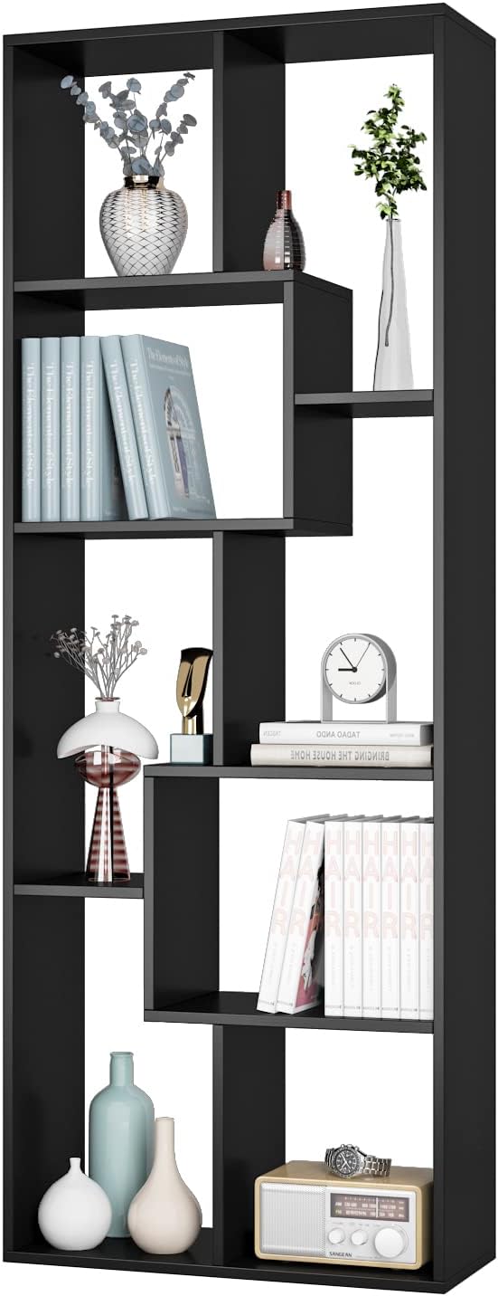 Black 8 Tier Bookcase Bookshelf TV Stand I3680