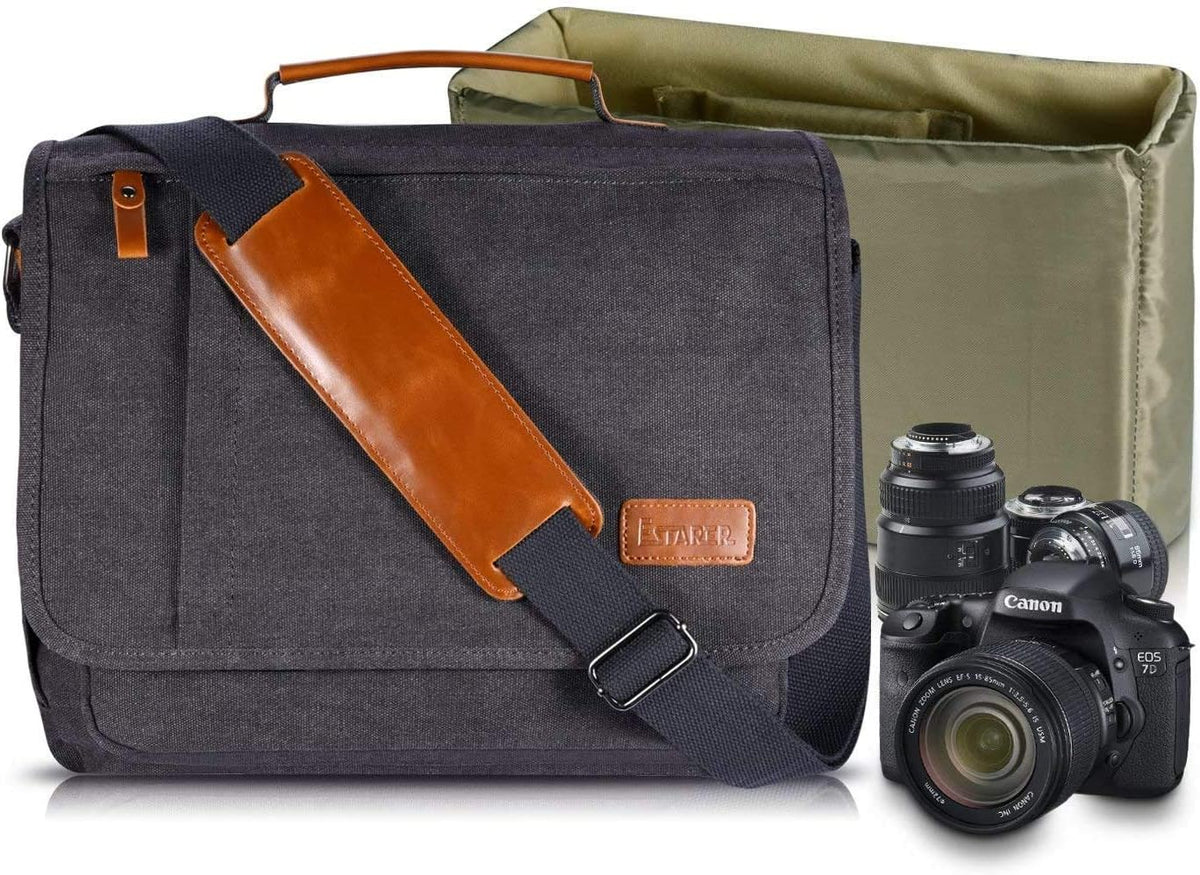 Canvas Messenger Bag with Camera Insert Sleeve A1404