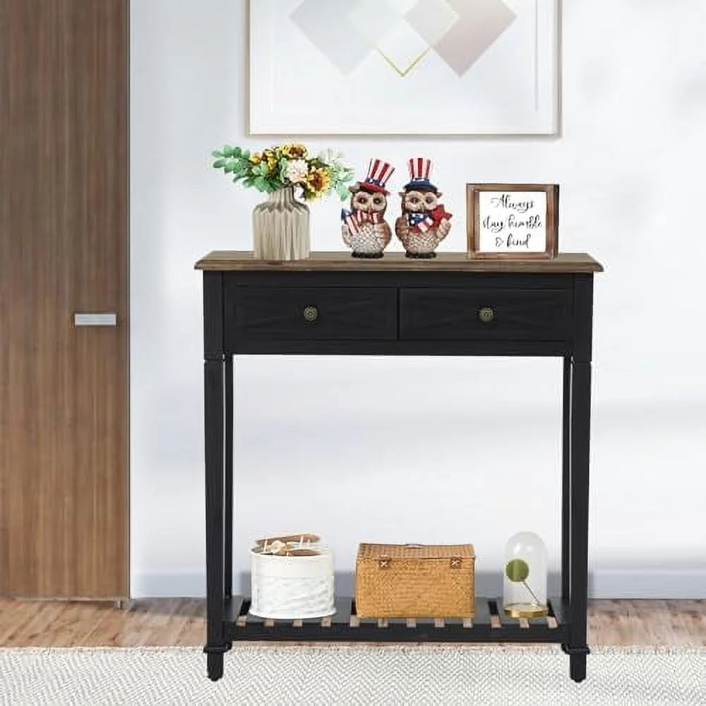 Black Narrow Console Table with Drawers J179