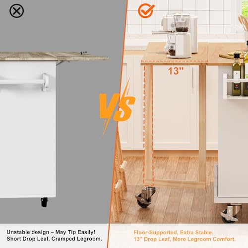 White Rolling Kitchen Island with Storage V541