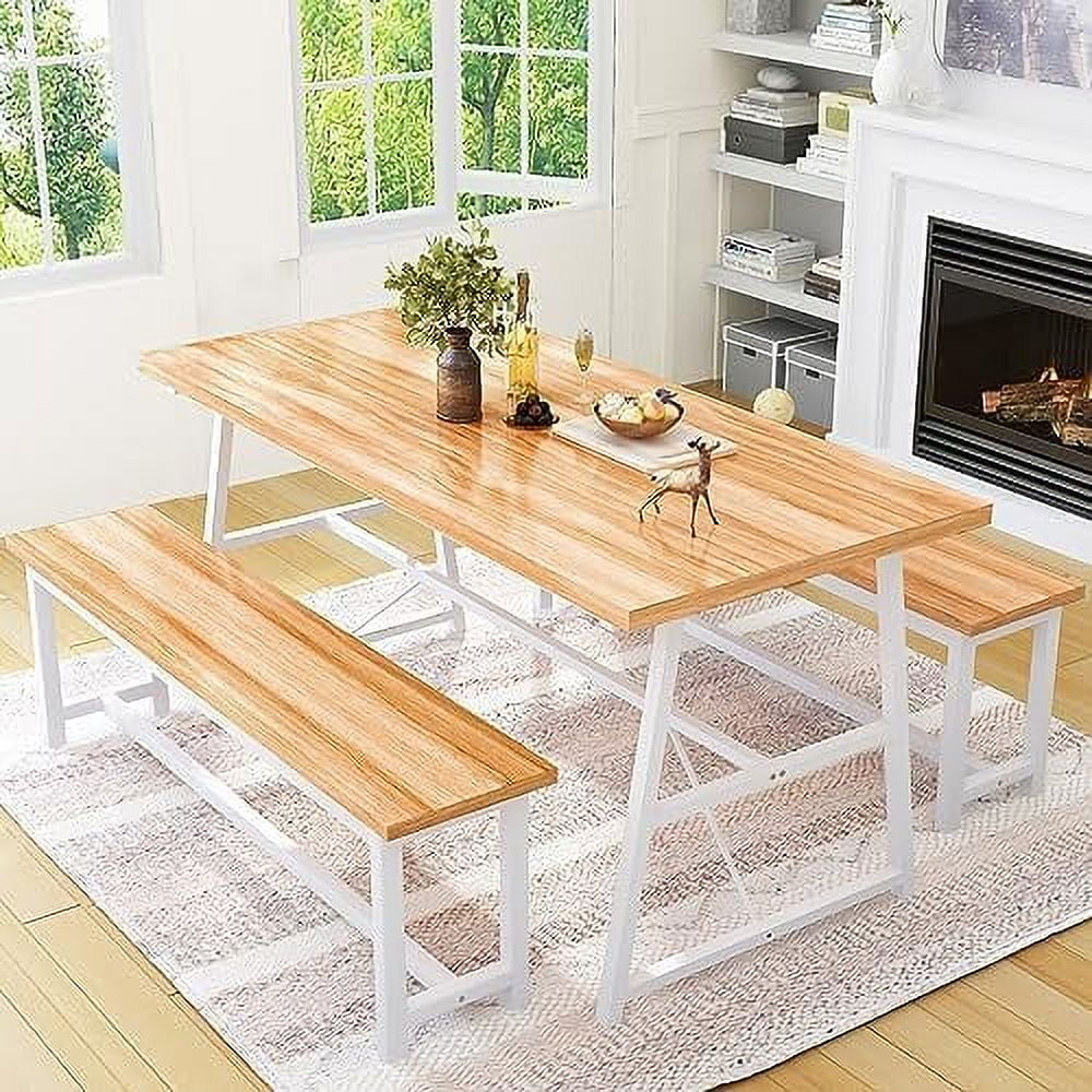 3 Piece Dining Table Set with 2 Benches F14238
