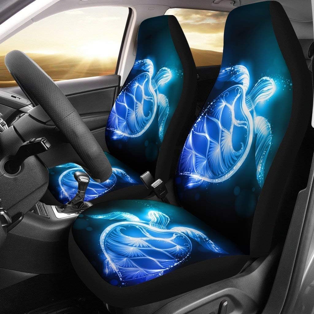 Blue Neon Sea Turtle Print Car Seat Covers Set of 2 N9948