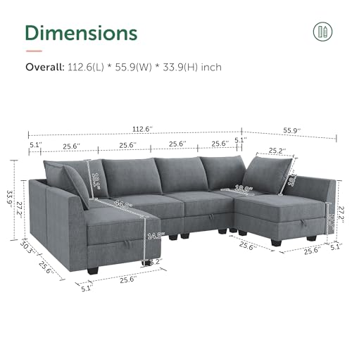 Grey Modular Sectional Sofa with Storage W259833