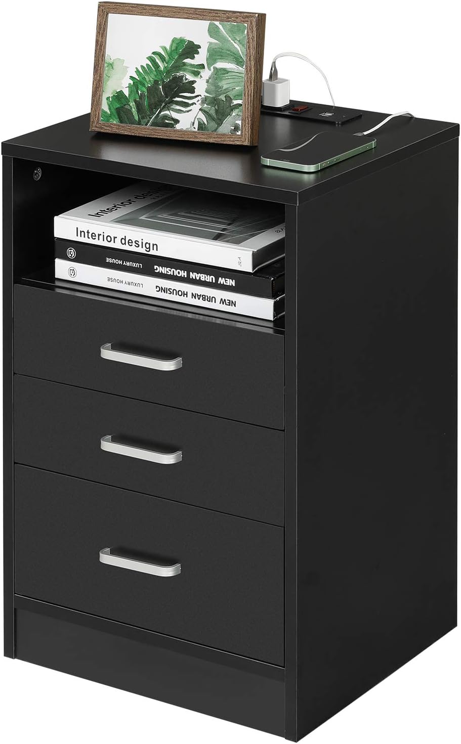 White 3 Drawer Nightstand with Open Storage F774