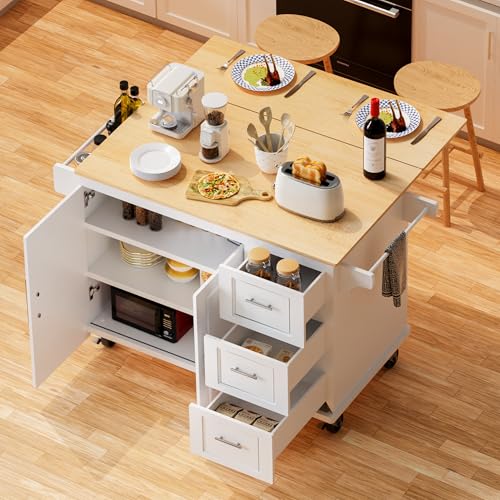 White Rolling Kitchen Island with Storage V541