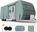 Extra-Thick 4 Layers Travel Trailer RV Cover with 2Pcs Extra Straps & 4 Tire Covers J7935