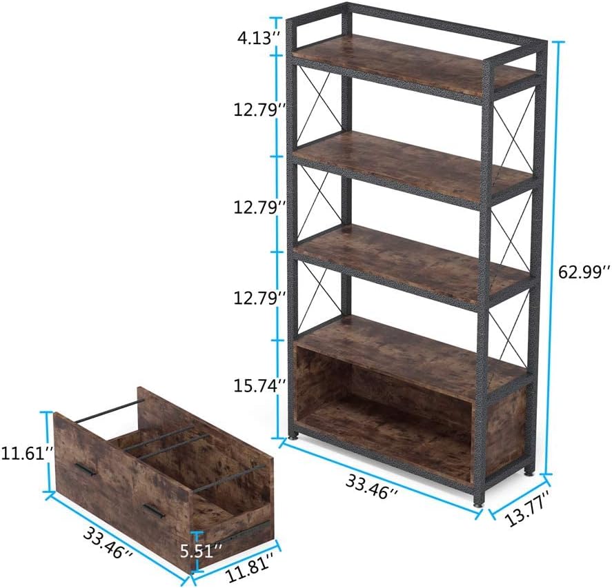 File Cabinet with Drawer, Letter Size/A4 Size Lateral Filing Cabinet with Open Storage Shelves I4591