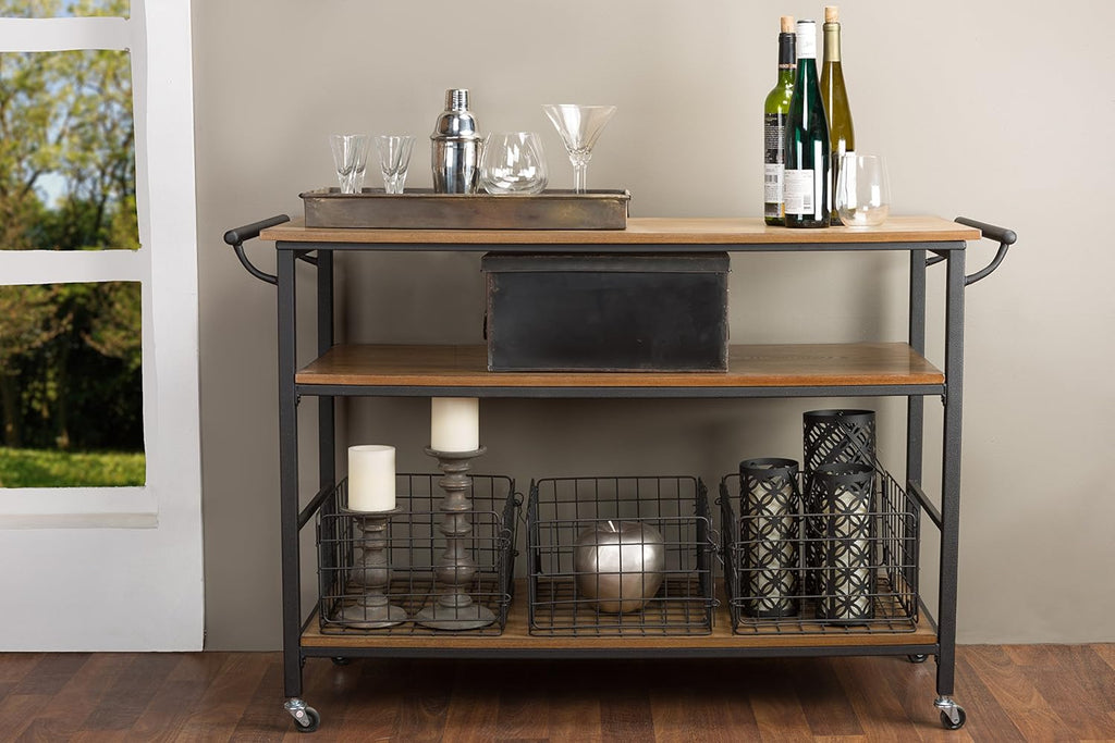 Brown Wood and Metal Kitchen Cart G692