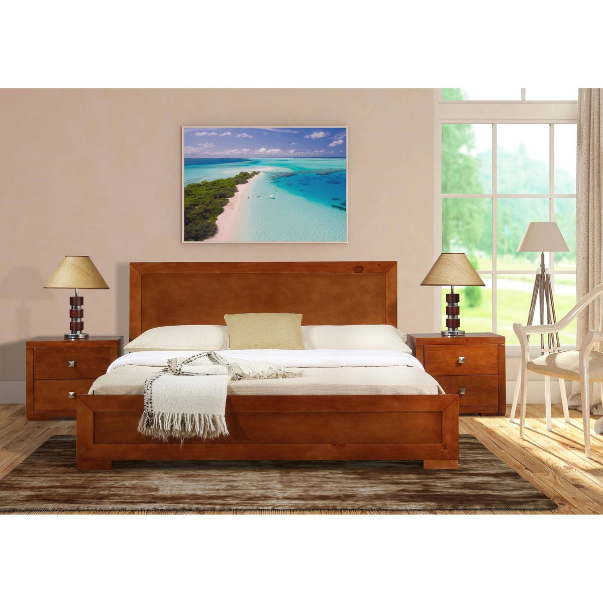 Walnut Wooden King Platform Bed F808
