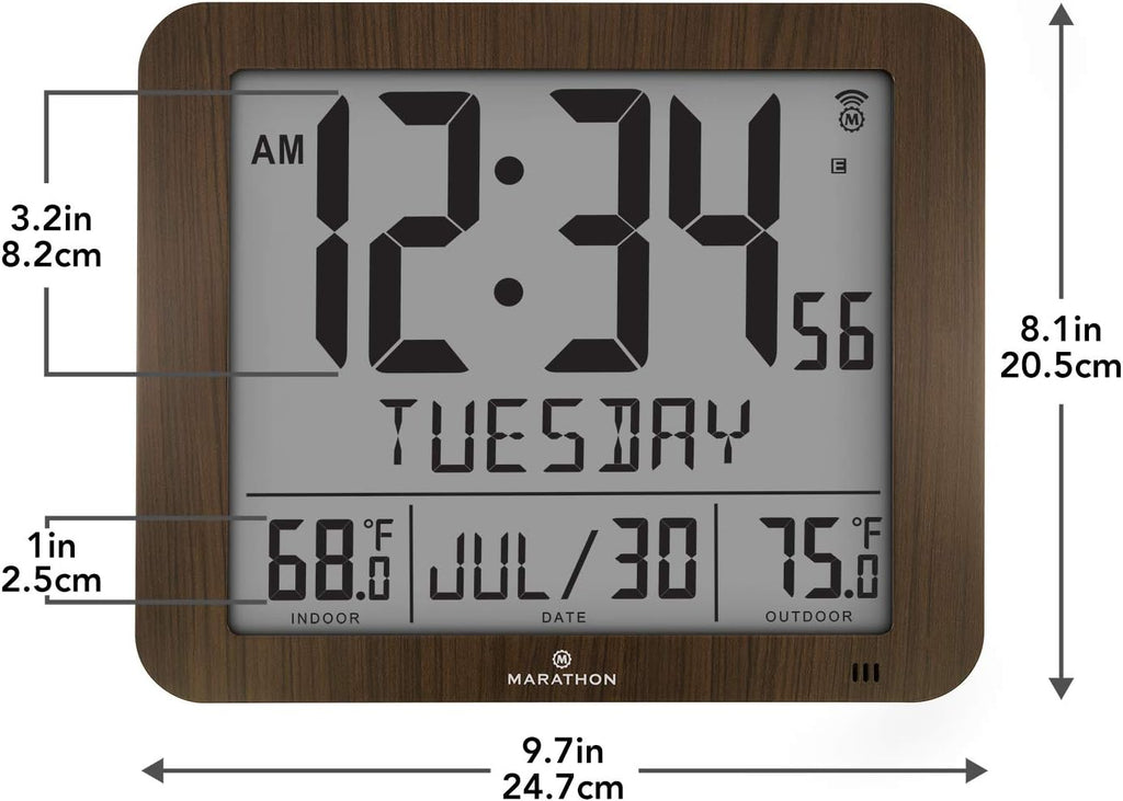 Slim Atomic Full Calendar Wall Clock with Temperature P9799