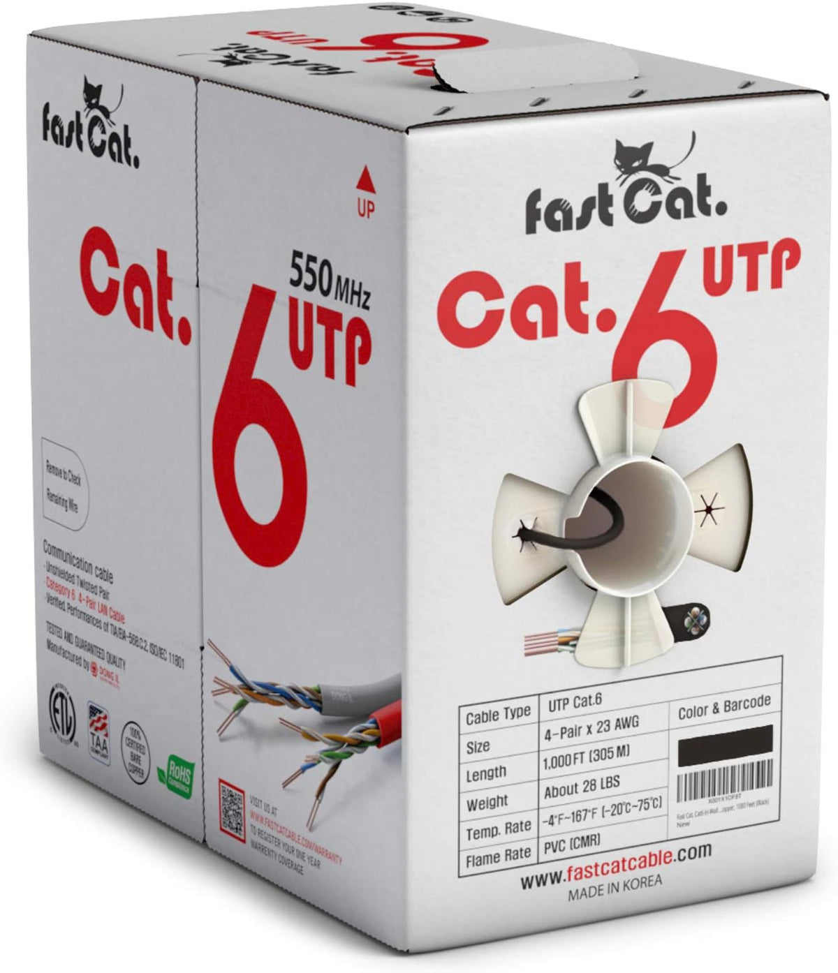 Cat6 Ethernet Cable 1000ft 23 AWG Solid Bare Copper Orange F533
