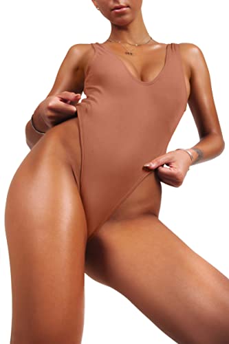 One Piece Swimsuit High Cut Low Back Retro E617