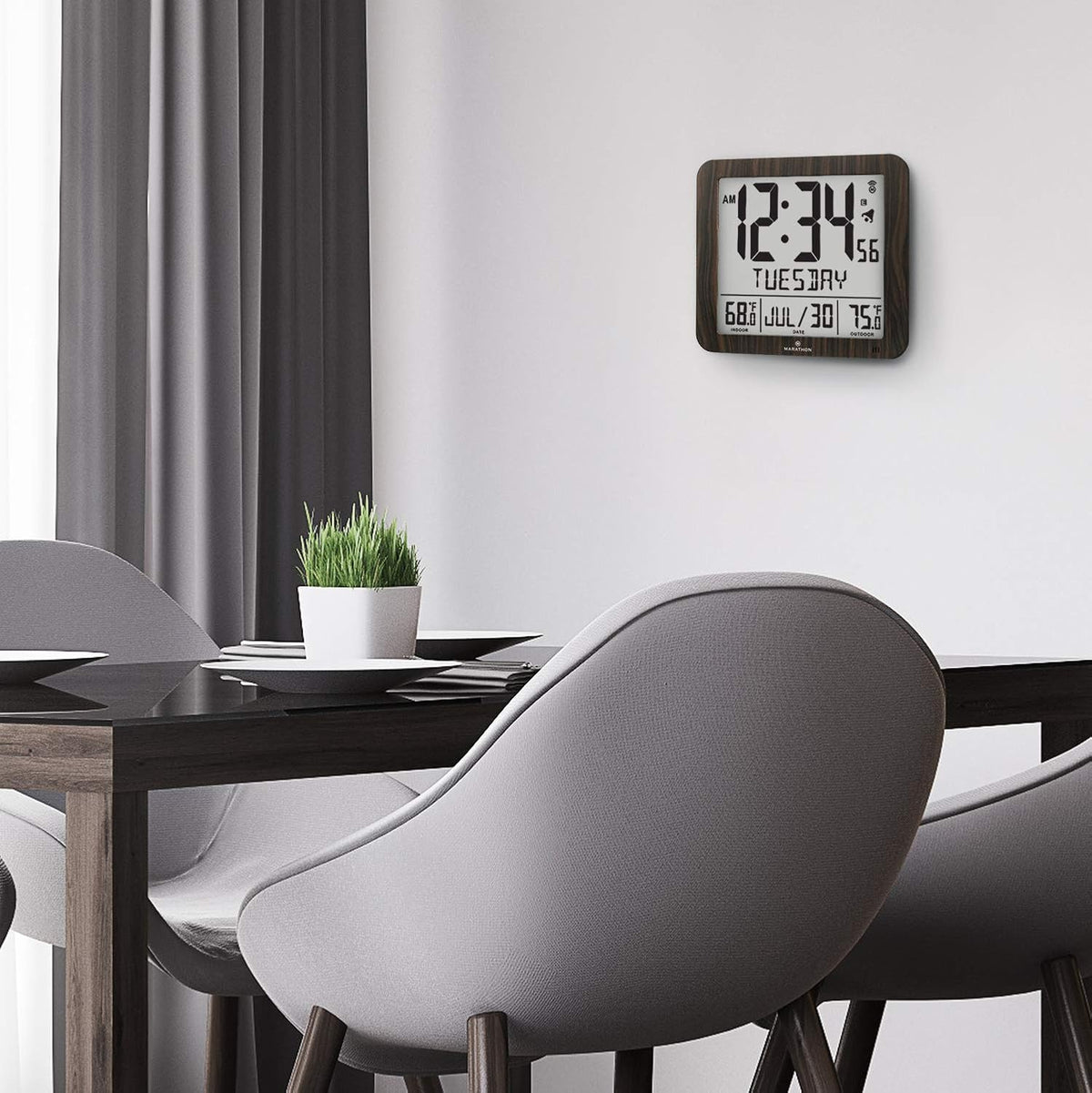 Slim Atomic Full Calendar Wall Clock with Temperature P9799