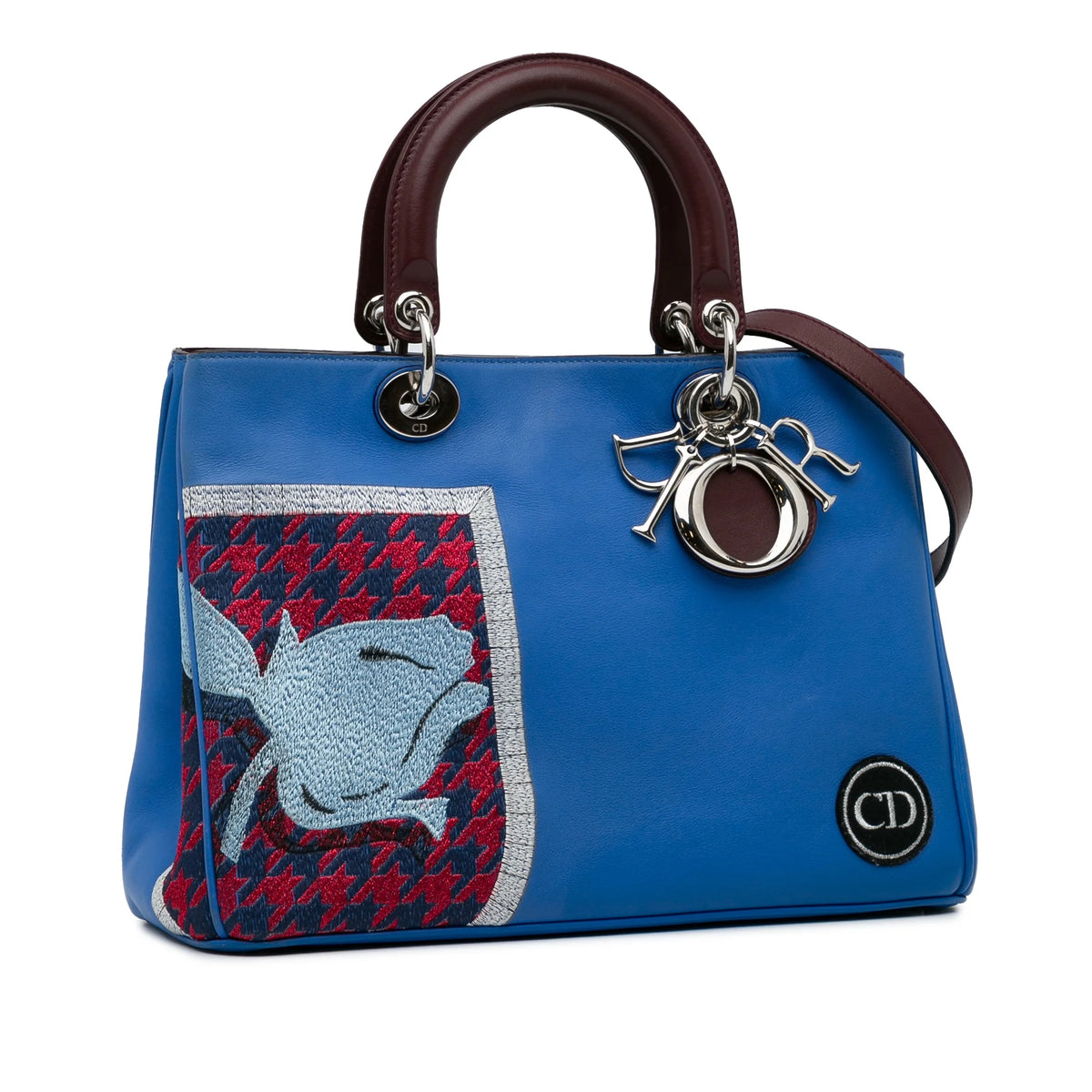 Pre-Owned Blue Embroidered Calf Leather Satchel H273