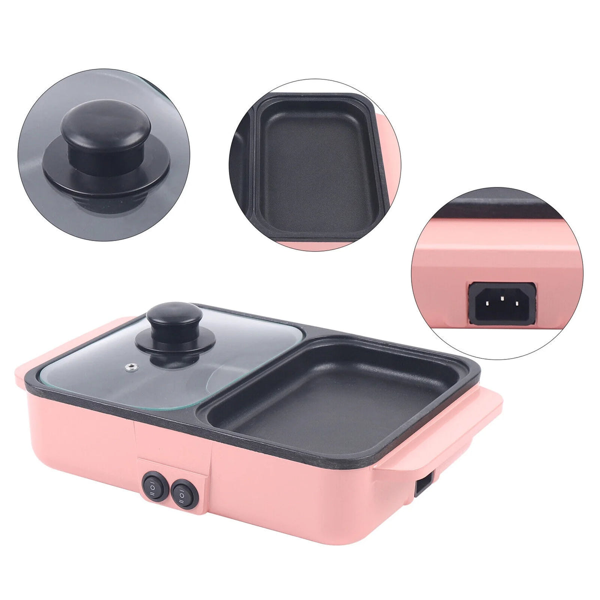 Pink Electric Hot Pot with Grill, Non-Stick Frying Pan V109